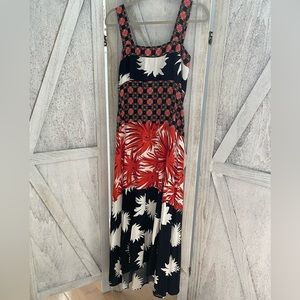 MSK Black Orange Bold Tropical Mixed Print Maxi Tiered Dress Women’s size small